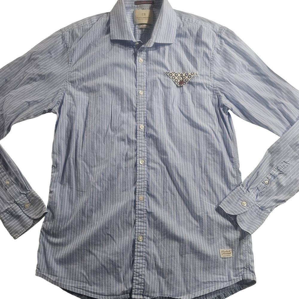 Scotch & Soda Shirt Mens Large Blue Striped Long Sleeve Button Front Stretch